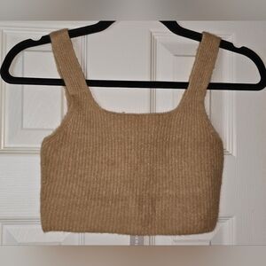 Everlane Tan Wool Blend Stetch Crop Top XS Festival Boho Coastal Cowgirl Grunge